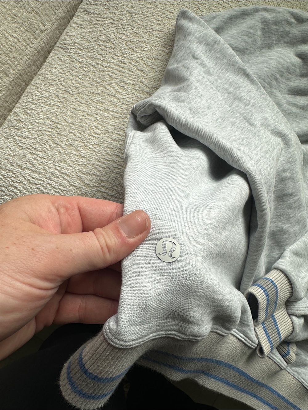 Lululemon Perfectly Oversized Ringer Crew Sweatshirt Gray Stripe M 8/10 Active - Picture 3 of 4